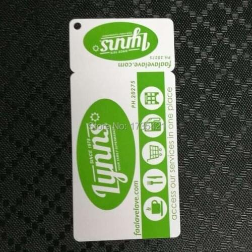 One standard CR80 card together with one small tag hard plastic pvc material Plastic combo card printing
