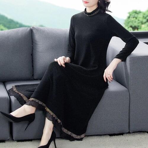 2020 Autumn Vintage Casual Red Loose Maxi Dress Winter Solid 4XL Plus Size Long Sleeve Dress Women Elegant Bodycon Party Vestido