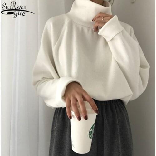 Autumn and Winter Clothes Women All-match Loose Turtleneck Vintage Thick Long Sleeve Womens Knitwear Solid Pullover 10979