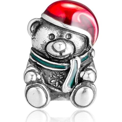 Fit Pandora Bracelets Genuine 925 Sterling Silver Christmas Toy Charm Red and Green Enamel Beads for Jewelry Making Party Gift