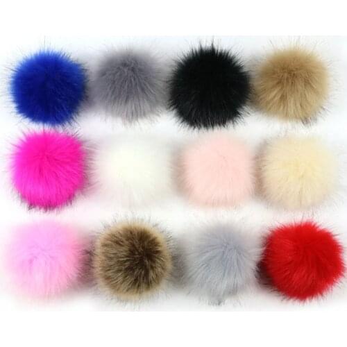 77JB 12pcs 10cm Faux Fox Fur Pom Pom Ball with Elastic Band for DIY Knitting Hat Bag Scarf Accessories