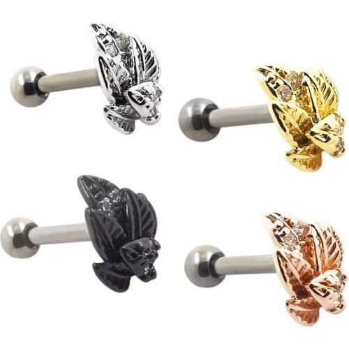 JHJT 1/4PCS Zircon Leaf Ear Studs Cartilage Earrings for Women G23 Titanium Daith Stud Earring Ear Piercing Jewelry Gift 16G