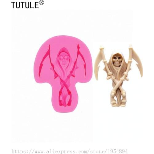 Death Scythe-SKULL SILICONE MOLD skeleton cameo resin polymer clay mould soap wax plaster chocolate food zombie death Mould