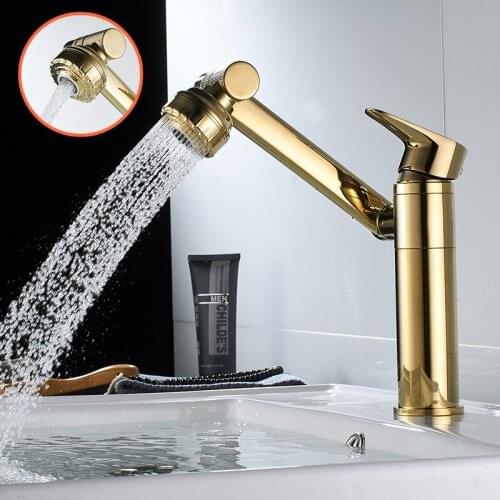 Bathroom Basin Faucets Solid Brass Sink Mixer Tap Hot & Cold Single Handle Deck Mounted Rotating Gold/Chrome Lavatory Faucet