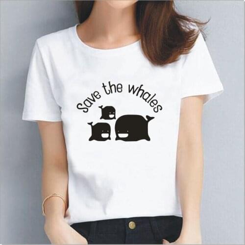 Save the whales pattern print T-shirt summer black white pink tees fashion Harajuku cotton plus size T-shirts camiseta mujer
