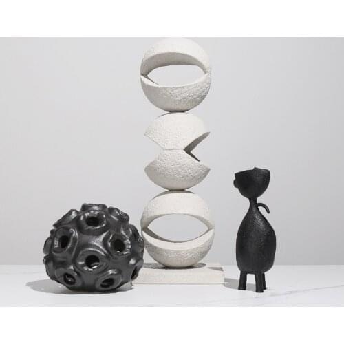 Modern Semicircle Hollow Sphere Sculpture Sandstone Art Resin Ornaments Abstract Home Porch Like Desktop Soft Decor Ornaments