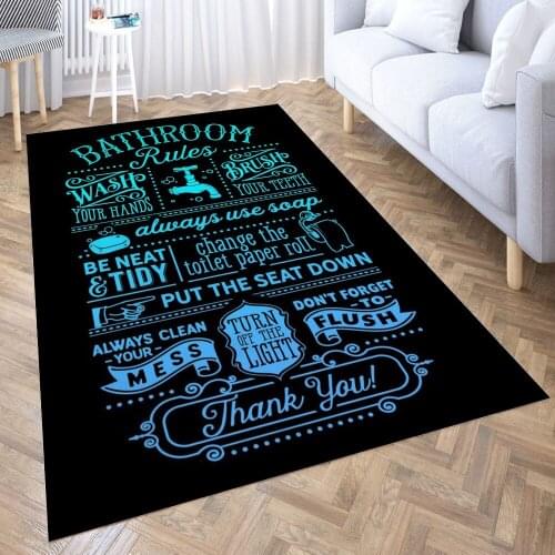 Funny Bathroom Rules Art Carpet for Living Room 3D Anime Cartoon Rug Gamer Teen Room Bedside Lounge Rug Kids Children Floor Mats