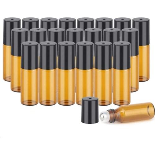 1pcs 5ml Amber Roll Glass Bottles for Essential Oils Roll-on Refillable Perfume Bottle Deodorant Containers With Black Lid