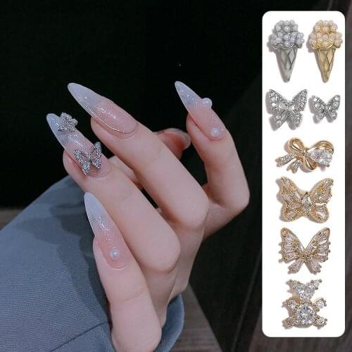 1pcs Butterfly Bow Linestone Nail Studs Bow Gold Nails Art Parts for Nail UV Gel Polish Decoration of Nail Accessories