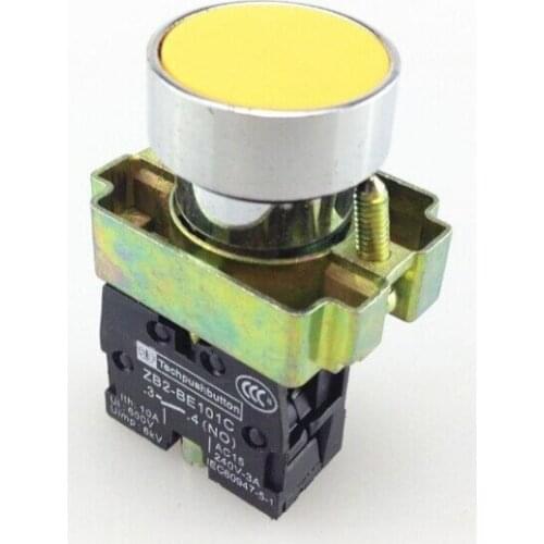 10Pcs/Lot BA51 XB2-BA51 Yellow Self-reset Momentary Flush Pushbutton 1 N/O Flat Push Button Switch