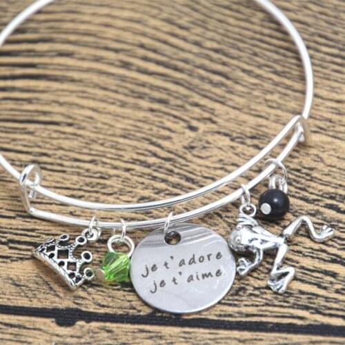 12pcs Princess and the Frog Inspired bracelets je t'adore je t'aime Love French necklace crystals bangles