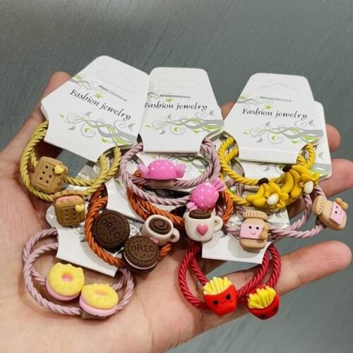 16Pcs/Set Girls Candy Cookie Donuts Rubber Elastic Hair Bands Children Ponytail Holder Scrunchie Headwear Kids Hair Accessories