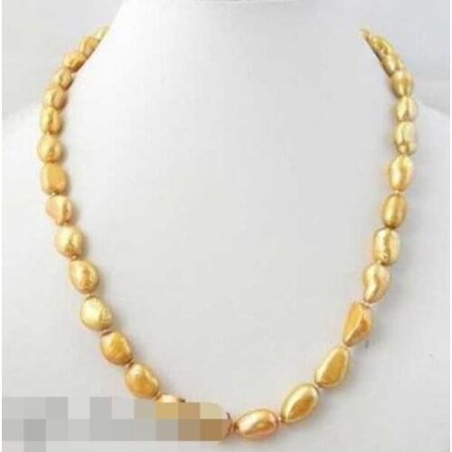18'' 9-10mm golden baroque freshwater pearl necklace