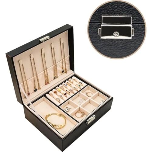 2021 Double-Layer High Capacity Velvet Jewelry Box PU Leather Jewelry Organizer Display Case Holder Jewelry Storage Box Women