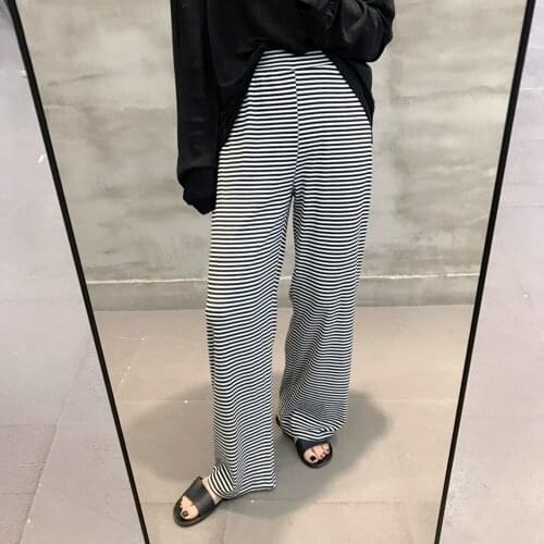 2021 Summer Fashion Long Striped Pants Europe Style Streetwear Casual Straight Trousers Women Elastic Waist Sweatpants