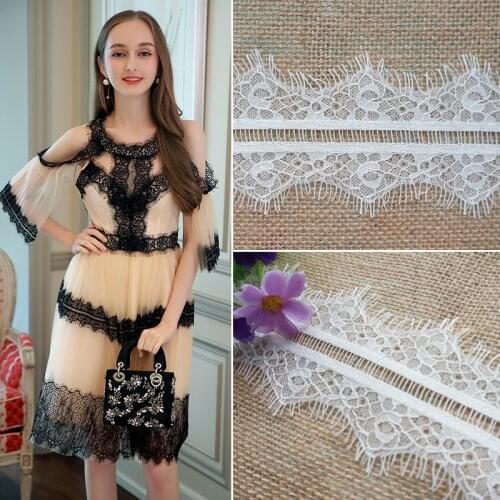 3meters double eyelashes lace ribbon Width 7.5cm White/Black african lace fabric underwear nylon lace trims Wedding decoration