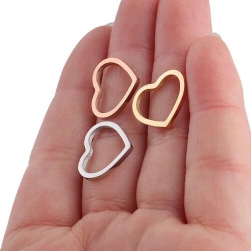 5pcs/lot Gold Stainless Steel Heart love Charms Connectors fit Necklace Pendant Earrings Bracelet DIY Jewelry making Accessories