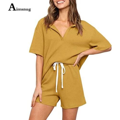 Aimsnug 2021 Plus size Womens Set pyjamas Female Drawstring Shorts Lounge Wear Mujer Yellow Black Female Loose 2 Pcs Outfits