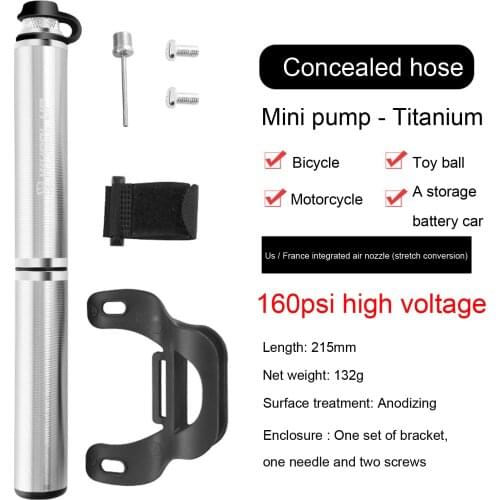 Aluminum Alloy Mini Bicycle Tire Inflator With Hidden Hose Aluminum Alloy High Pressure Mountain Bike Tire Inflator Air Pump