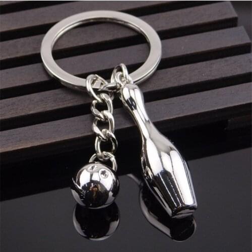 FREE shipping 10pcs/lot New Zinc Alloy Bowling Keychains Metal Sports Keyrings for Gifts