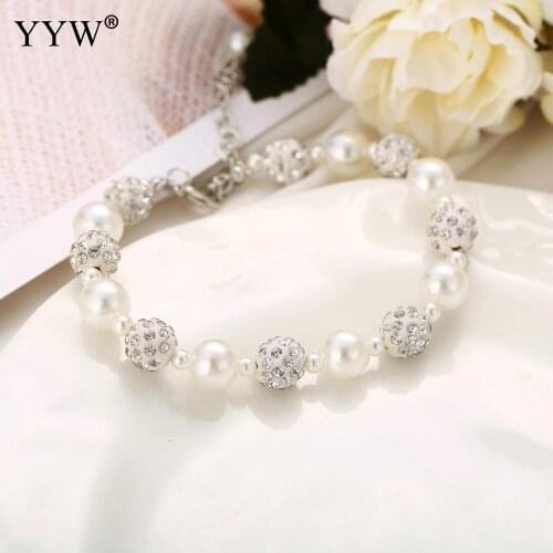 European Style Rhinestone White Pearl Bracelet With Extender Chain Adjustable Pulseras Mujer Bransoletki Damskie Bijoux