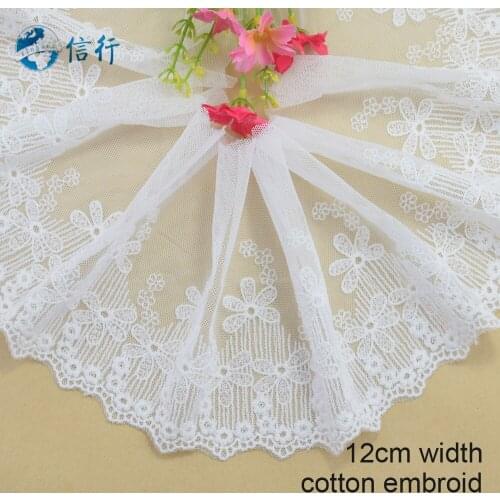 12cm width Cotton embroid lace sewing ribbon guipure trims or fabric warp knitting DIY Garment Accessories free shipping#3594