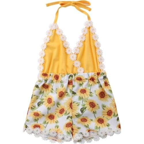 Newborn Toddler Infant Kids Baby Girls Romper Lace Strap Sunflower Jumpsuit Bodysuit Sunsuit Clothes Outfits Set 3M-5Y