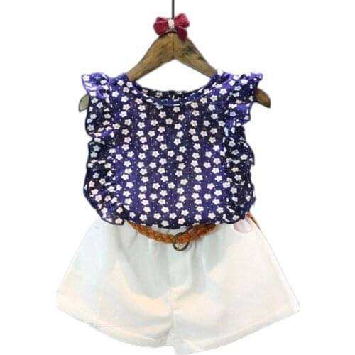 Girls Fashion Clothes Set Chiffon Floral Top Shorts 2 Piece Set Kids Clothes Set Childrens Clothing