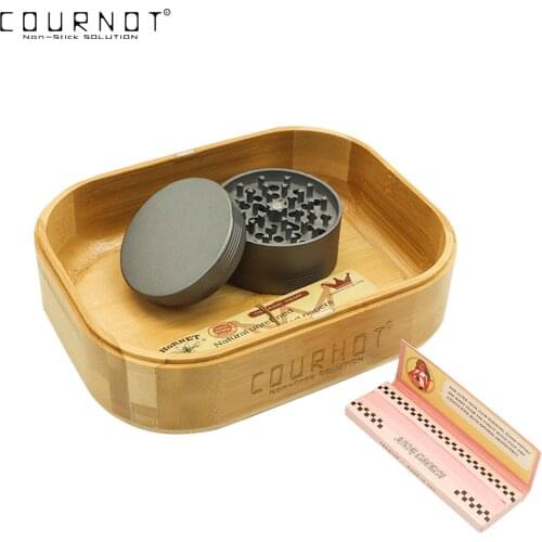 COURNOT Natural Bamboo Cache Storage Box Suit regular Herb Metal Rolling Tray With 2 Magnets Smoking Rolling Paper Accessoires