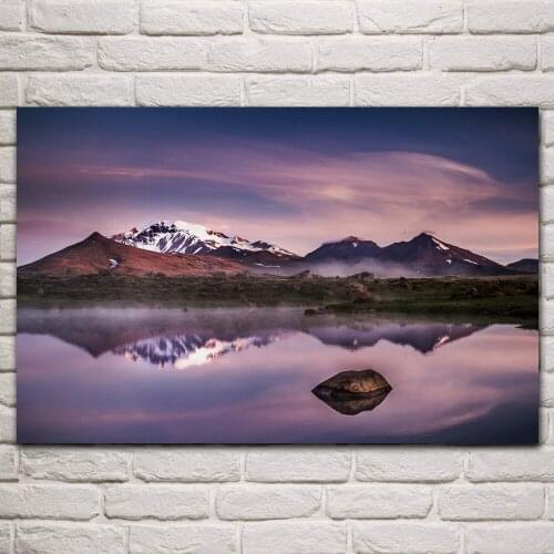 Beautiful nature landscape snowy mountains mist lake living room home art decor wall print wood frame fabric poster KQ096