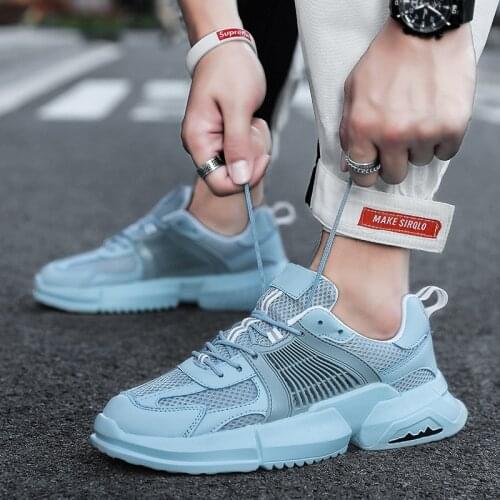 Fashion Blue Platform Sneakers Men Shoes Casual Breathable Mesh Height Increasing Footwear Men Retro Shoes zapatillas de hombre