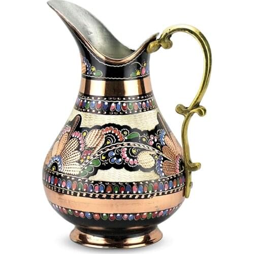 Turkish Copper Handmade Hand Painting Pitcher Hand Crafted Engraved Hammered Copper Pot