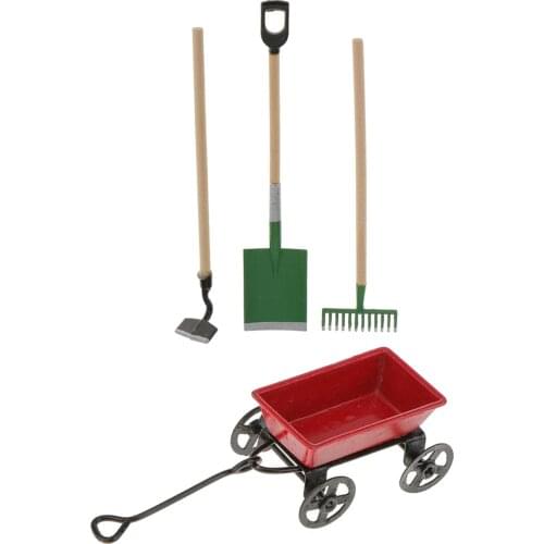 1/12 Scale Dollhouse Miniature Gardening Tools, Shovel Rake Spade with Red