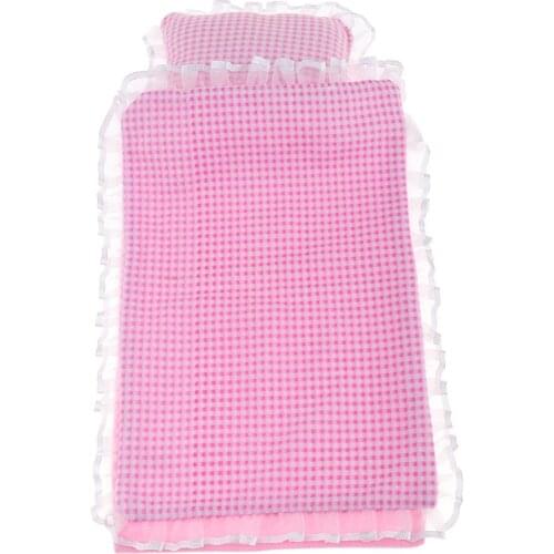 Lovely Dollhouse Bedding Set Fashion doll bedding accessories for 25cm MellChan Dolls Accessories Pink Plaid or similar size