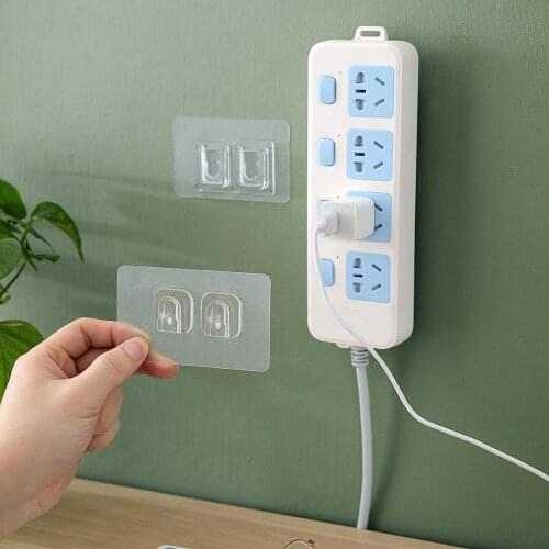 Multi-Purpose Hooks Power Strip Holders Storage Sockets Wall Hooks Punch Free Plug Sticker Holder for kitchen living room