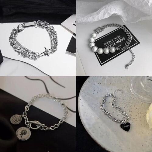 Hip Hop Multilayer Titanium Steel Bracelet Men and Women Trend Geometric Heart Pendant Jewelry Party Gift