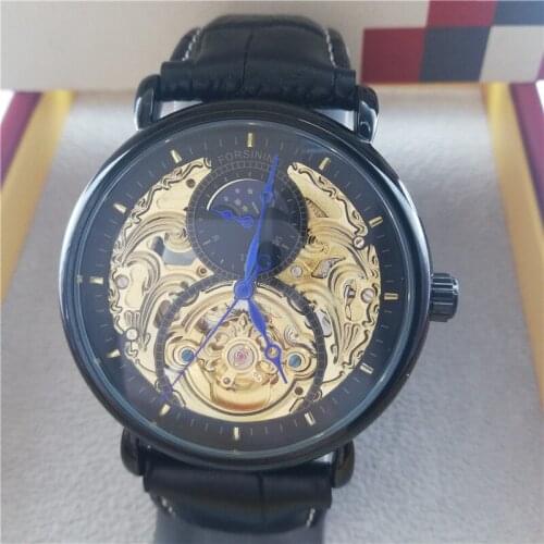 Forsining 2020 Top Brand Luxury Skeleton Clock Male Moon Phase Fashion Blue Hands Waterproof Mens Automatic Mechanical Watches