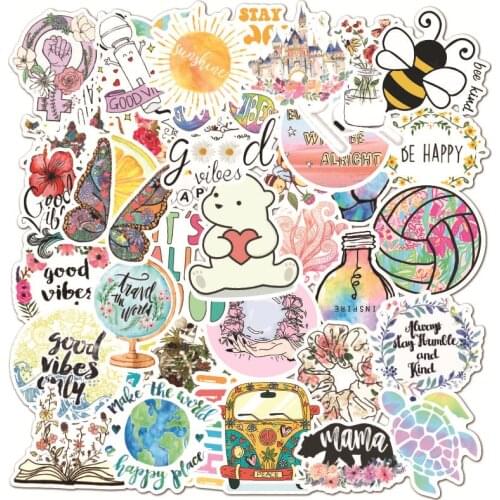 50PCS Art English Vine Stickers Decal Cute Butterfly Bee Bear Pegatina For DIY Laptop Motorcycle Car Helmet Guitar Sticker