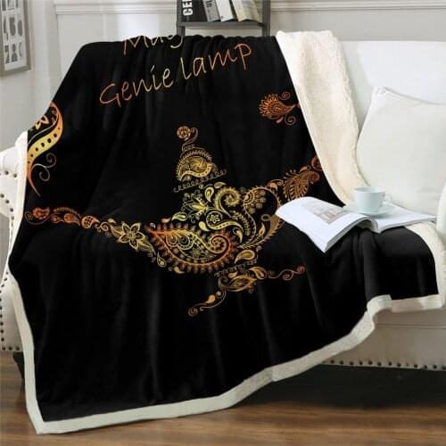 Ginie Lamp Blanket for Bed Golden Luxury Bedding Floral Paisley Soft Plush Blanket