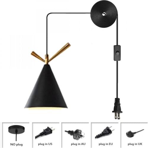 Hanging Pendant Light with Plug In Cord Industrial Metal Pendant Lighting Retro Ceiling Lamp with Black Painted Finish