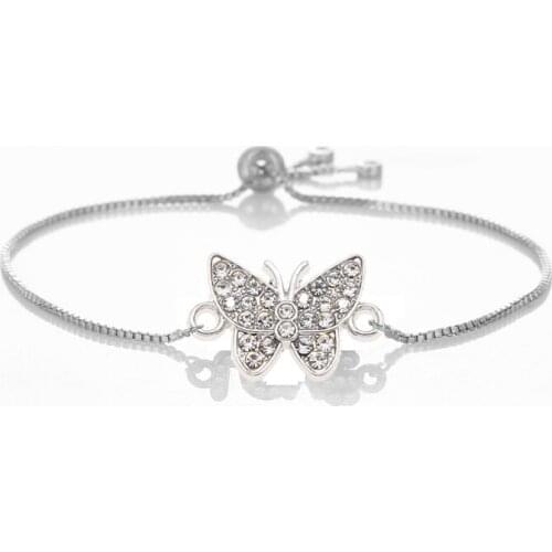 Simple and small fashion animal crystal butterfly bracelet white K adjustable bracelet wholesale for ladies jewelry