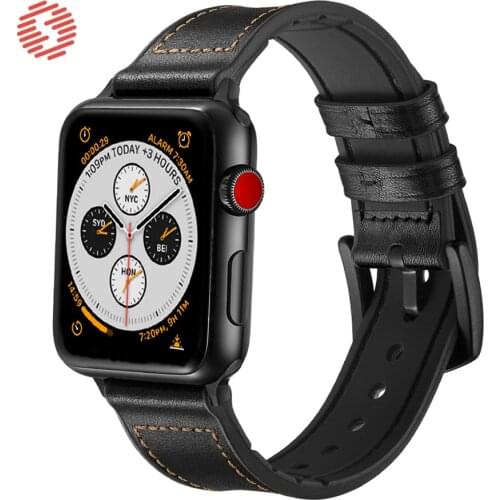 ShengOne Leather and Soft Silicone Fashion Band for Apple Watch Series 5 4 40 44MM Replacement Watchstrap Bracelet 3 2 1 38 42MM