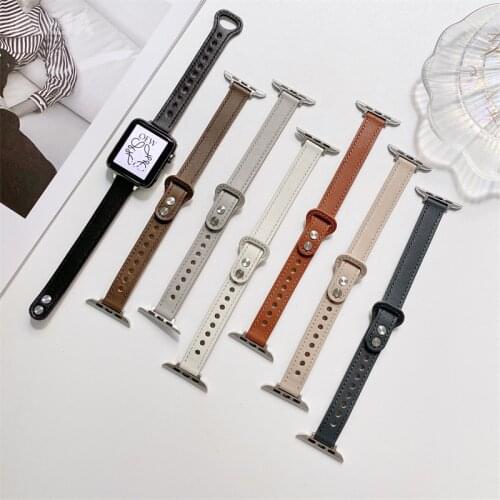 Elegant Lady Cowhide Leather Band Loop Strap For Apple Watch 6 5 4 3 2 1 Watchband Accessories For Watch 38mm 40mm 44mm 42mm