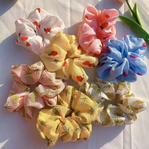 ZZIYEETTM Women Girls New Summer Fruit Print Scrunchie Ponytail Holder Strawberry Pineapple Avocado Elastic Hair Rubber Bands
