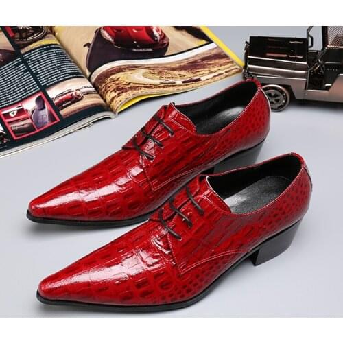 Sapato social masculino Claret Color Alligator Leather Dressing Wedding Oxford Iron Toe Shoes For Men Office Designer Shoes
