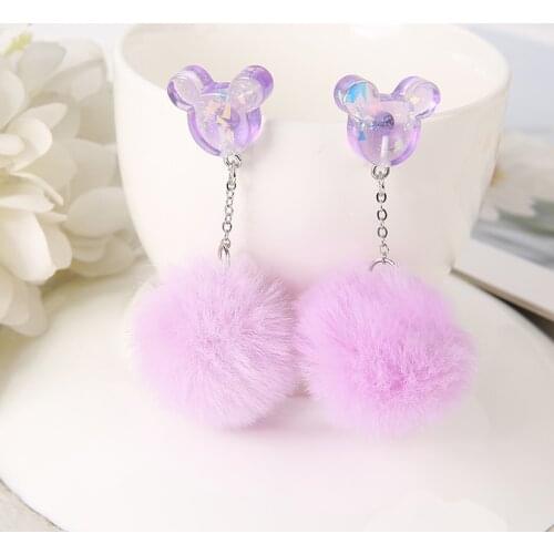 1Pair Cute Stud Earring Multicolours Resin Animal Candy With Puffer Ball Fashion Woman Jewelry Birthday Gift