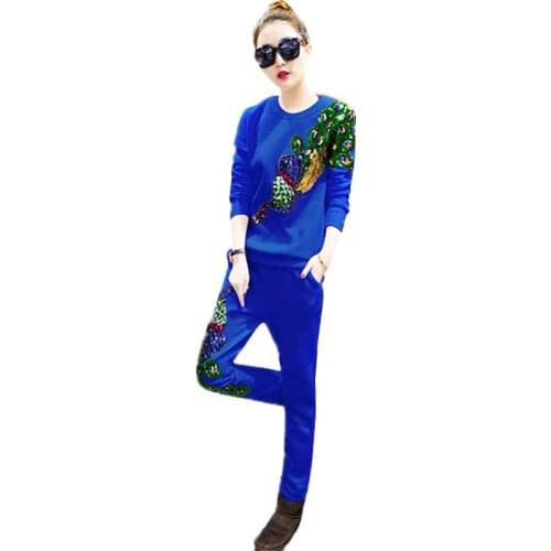 Harajuku Tracksuit Women Two Piece Set Sequin Top Autumn Plus Size Black/White Sweatshirt Women Set Casual Ladies Clothing 3XL