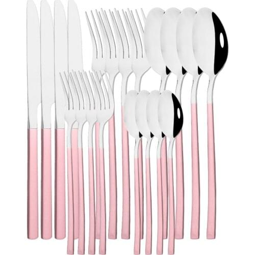 20Pcs/4Set Western Pink Silver Tableware Stainless Steel Dinnerware Cutlery Set Kitchen Dessert Fork Spoon Knife Flatware Set