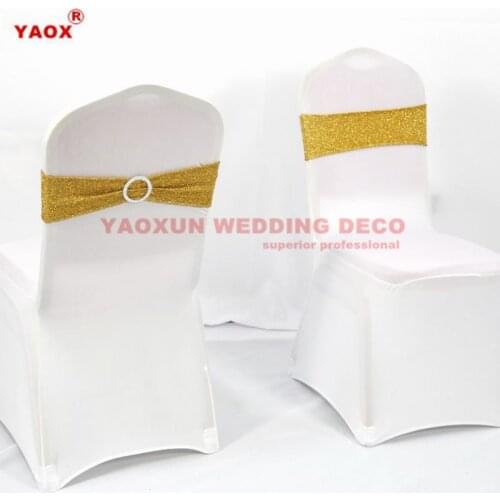 Sequin Chair Band Spandex Chair Sash Tie Bow With Buckle For Chair Cover Banquet Wedding Decoration