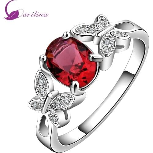 Wedding jewelry Red rings for women White Cubic Zirconia Silver Color Fashion jewelry size 7 8 R2043
